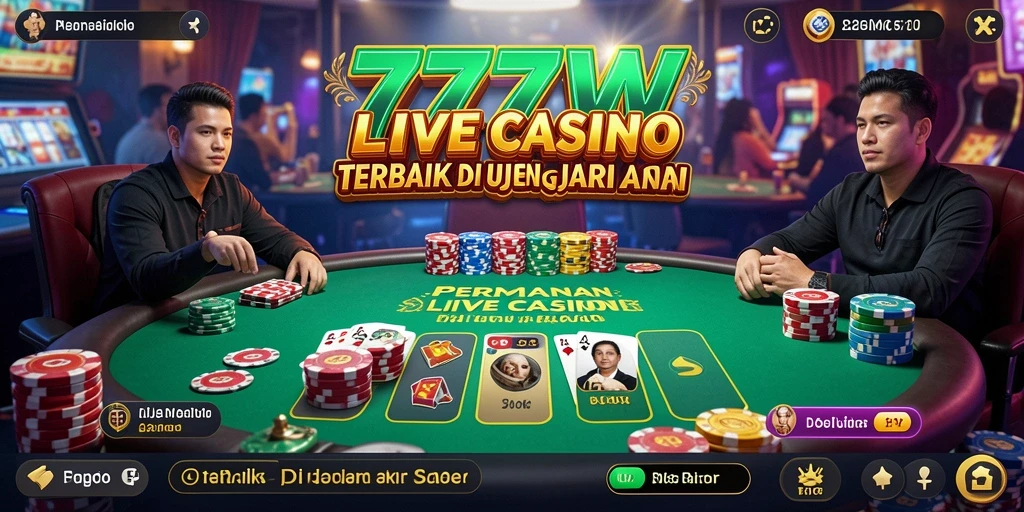 Screenshot gameplay 7777W menampilkan dealer profesional dan meja permainan yang menarik.