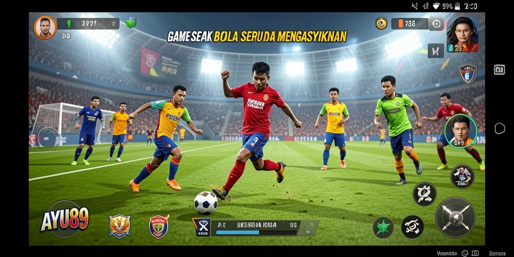 Tampilan gameplay AYU89 yang mendebarkan di lapangan sepak bola.