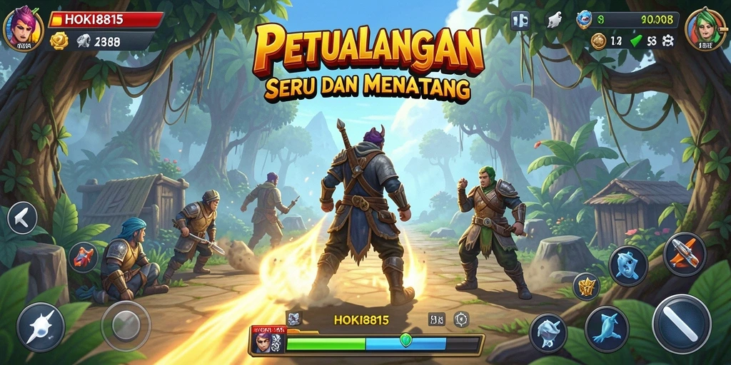 Tangkapan layar menunjukkan karakter menjelajahi dunia petualangan HOKI8815.