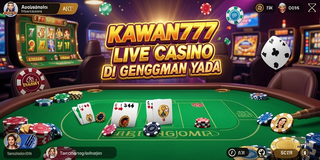 Screenshot gameplay KAWAN777 menampilkan dealer ramah dan permainan kasino yang menarik.