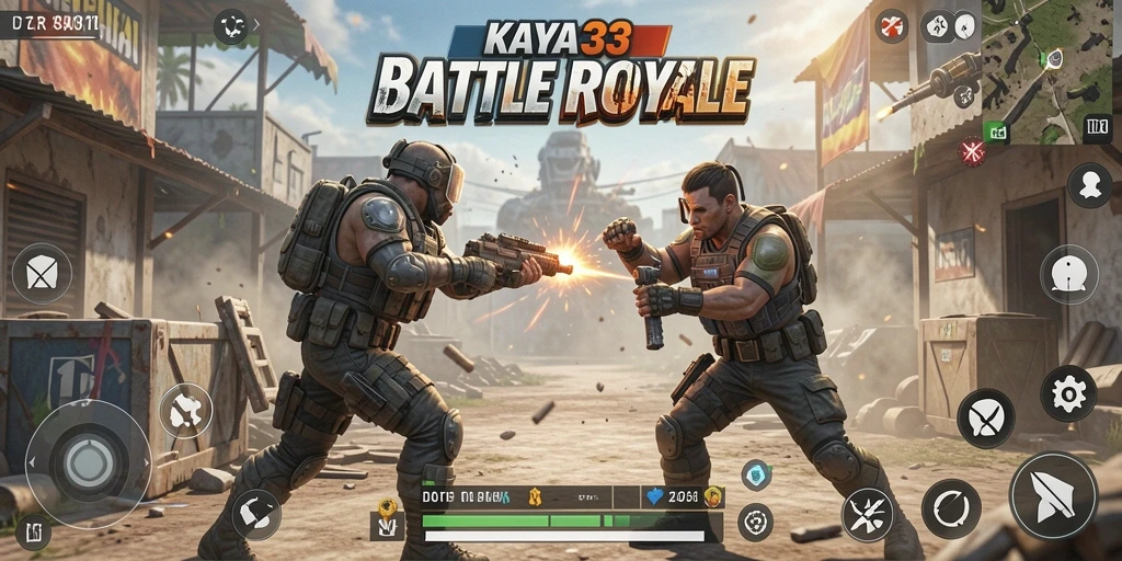 Screenshot gameplay KAYA33 menampilkan aksi seru dalam pertarungan Battle Royale.