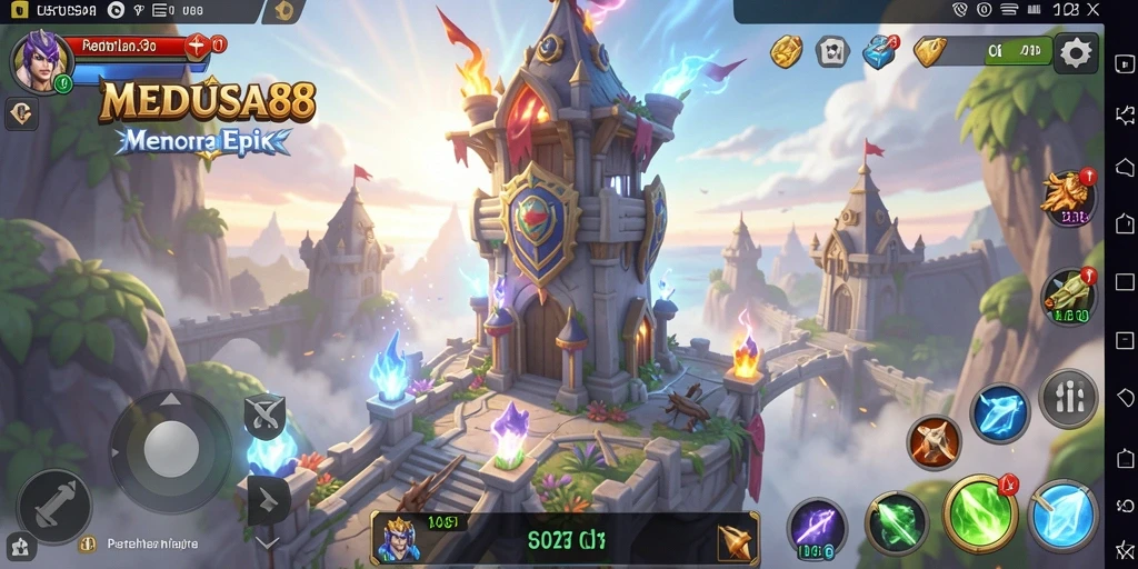 Tampilan seru permainan Tower Defense MEDUSA88 dengan menara yang beragam.
