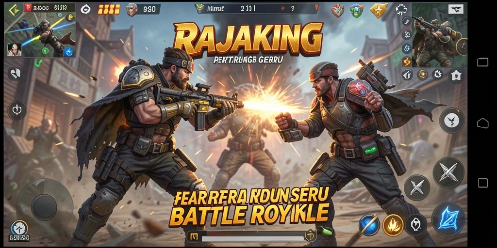 Tangkapan layar gameplay menegangkan dalam RAJAKING yang menunjukkan aksi Battle Royale.