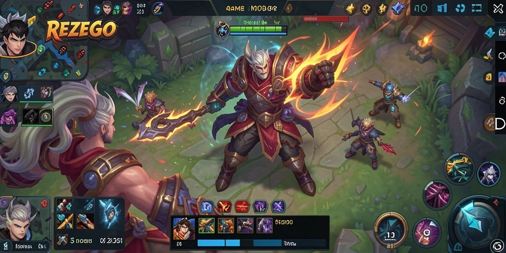 Tampilan gameplay REZEGO yang penuh aksi dan strategi mendalam.