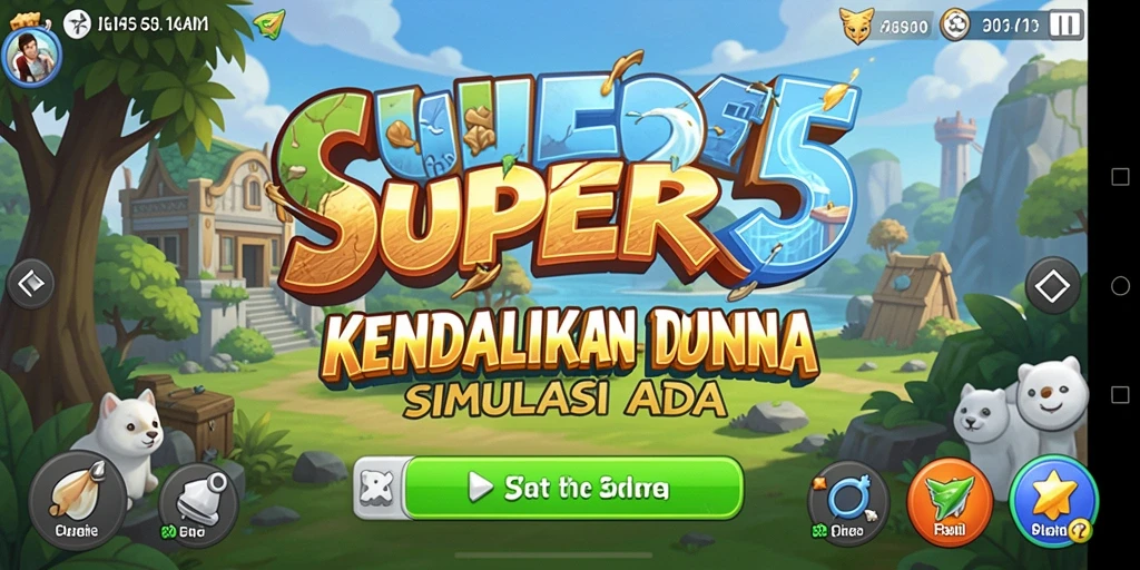 Tampilan gameplay SUPER5 yang menampilkan dunia simulasi interaktif.