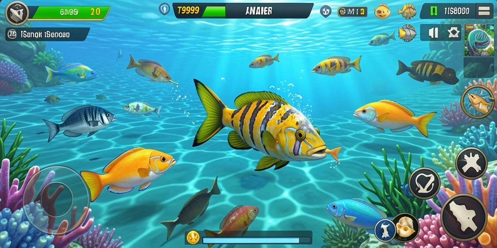 Tangkapan layar game Tembak Ikan T9999 yang penuh aksi.