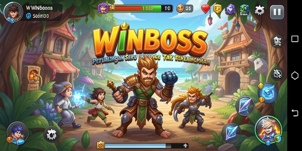 Tangkapan layar gameplay WINBOSS yang menampilkan aksi petualangan seru.
